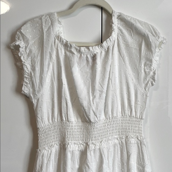 NWOT Betsey Johnson White Cotton Maxi Dress Lined Smocking Waist, Size L - Picture 7 of 12